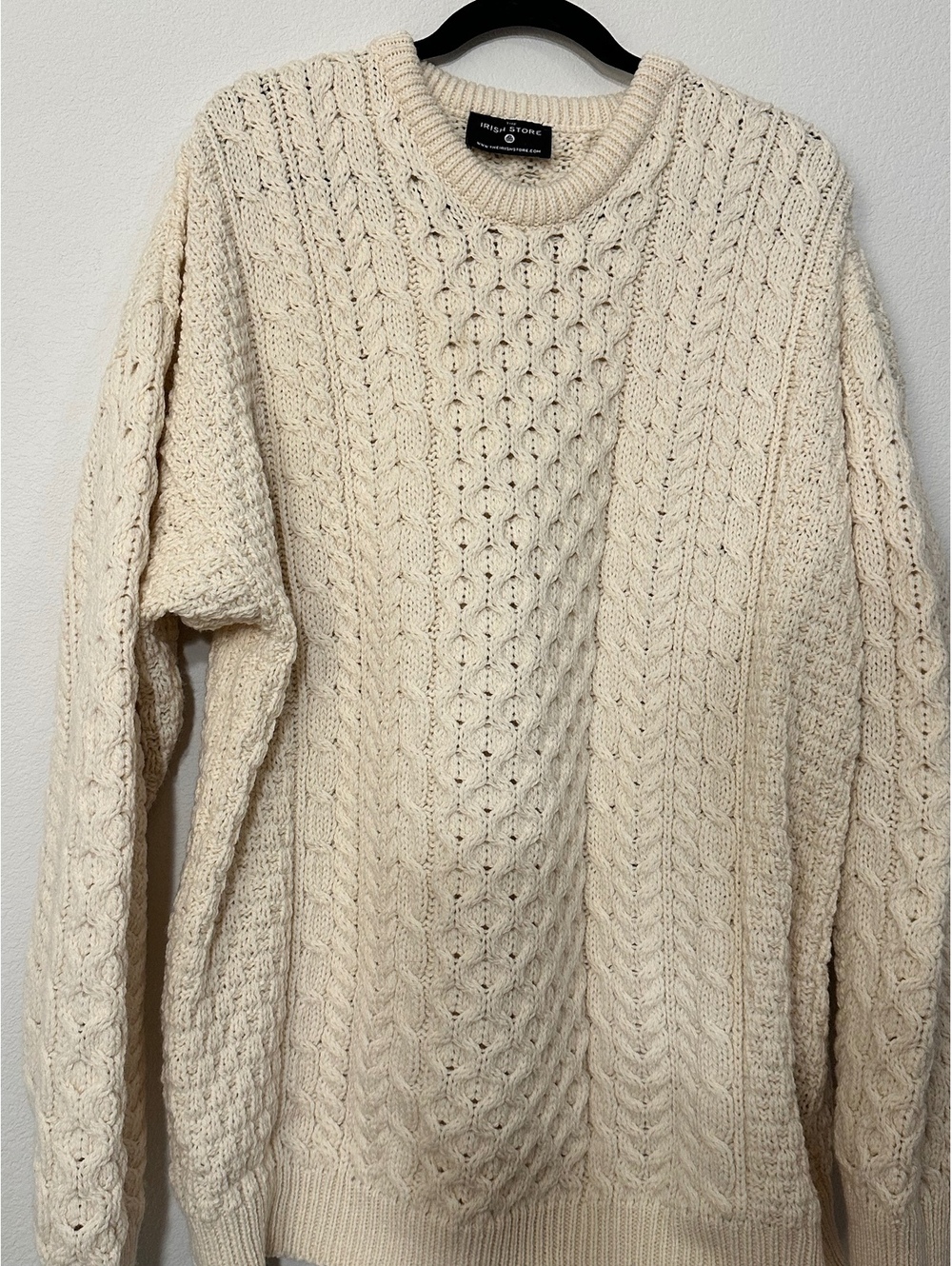The Ireland Collective 100% Wool Cable Knit Sweater XL Cream Fisherman Aran